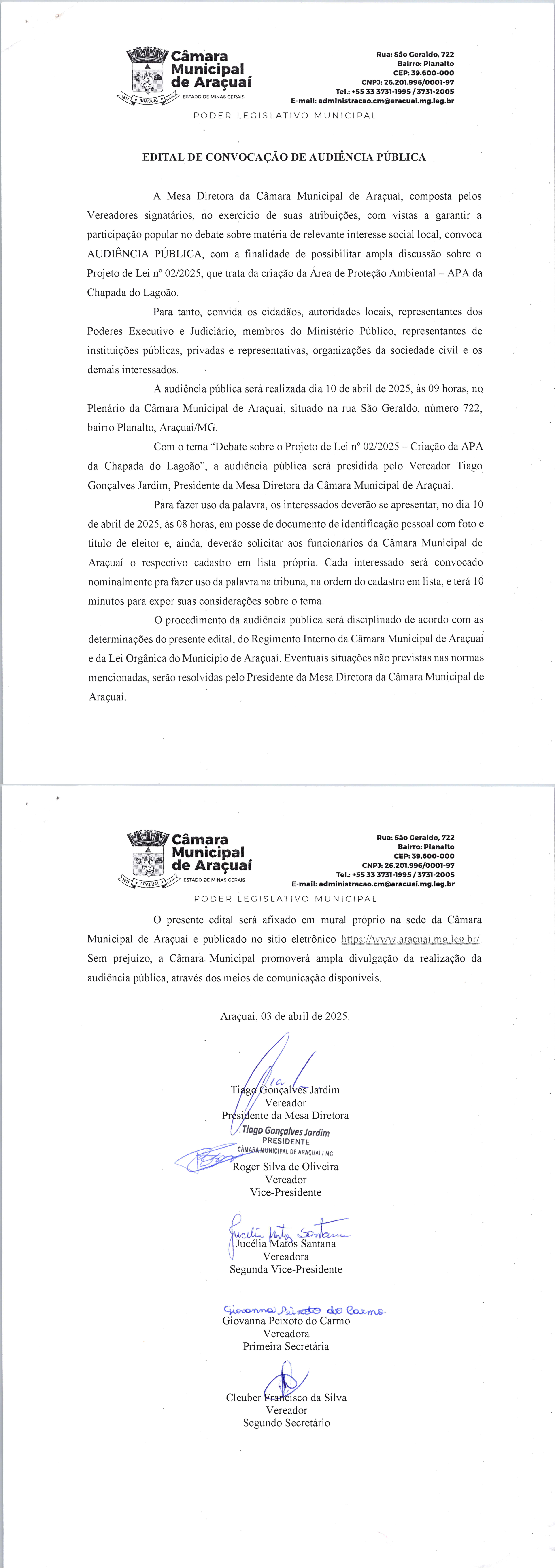 EDITAL DE CONVOCAÇÃO DE AUDIÊNCIA PUBLICA